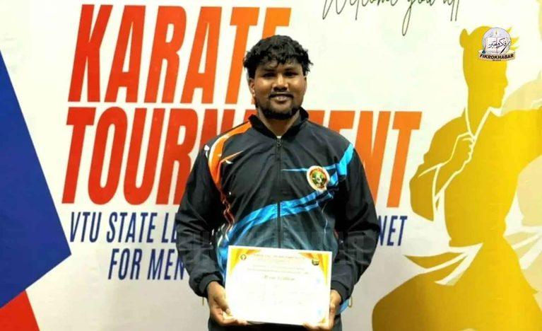 aitm-bhatkal-student-praveen-harijan-gold-medal-vtu-karate-championship